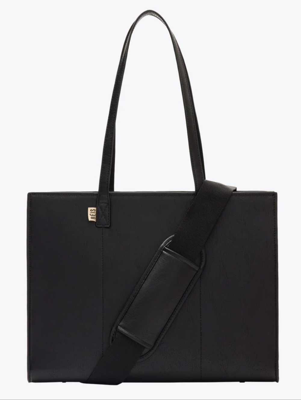Beis Black Leather Tote Bag - Designer-Inspired Women's Shoulder Bag - Picture 2 of 13